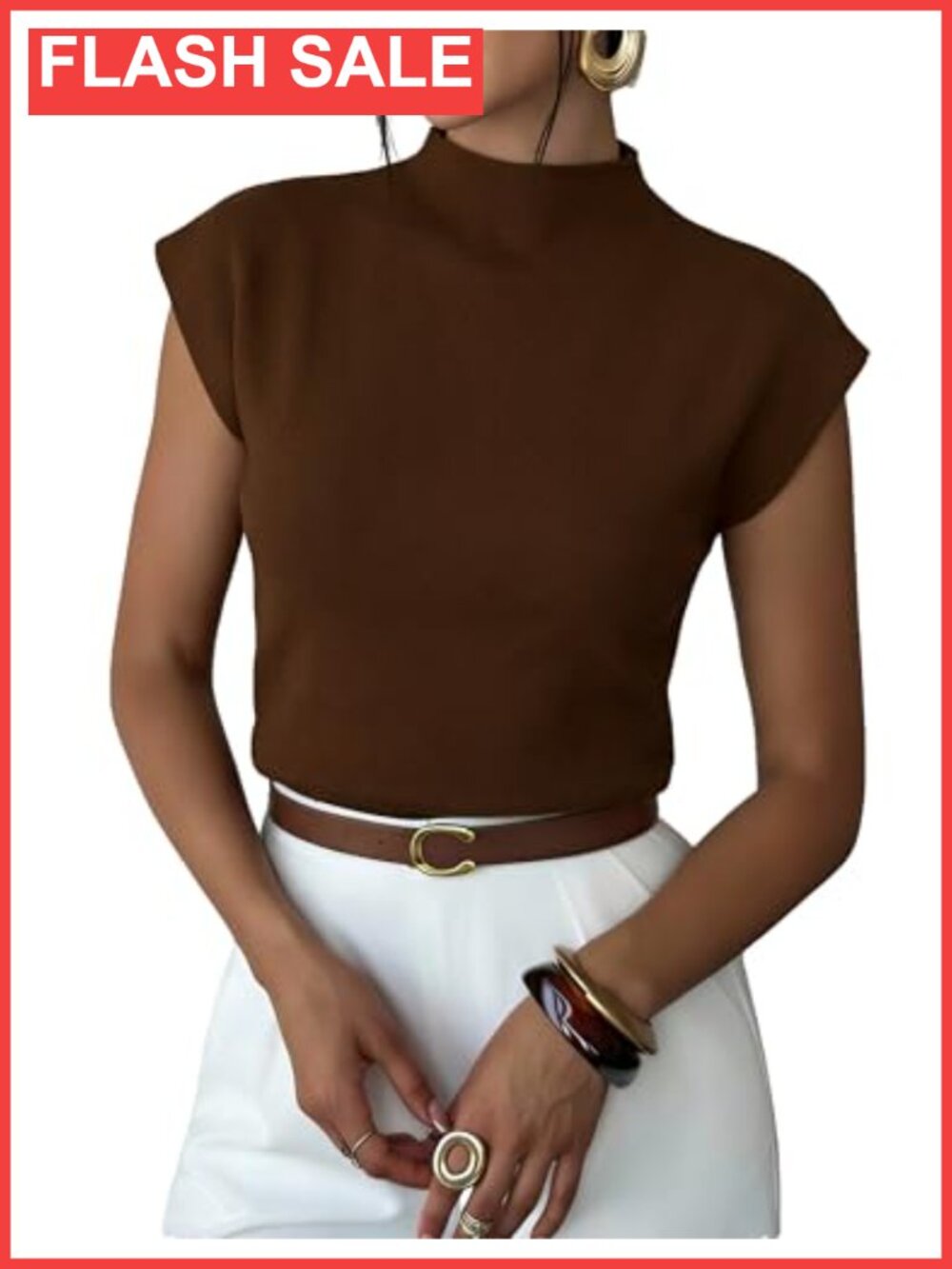 Mock Neck Sleeveless Knit Sweater Vest Cap Sleeve Summer Pullover Top